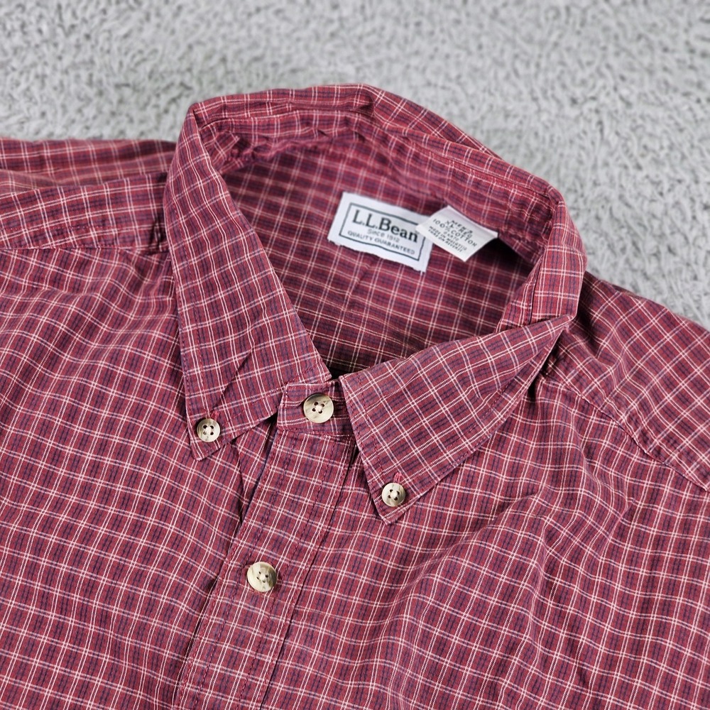 LL Bean Shirt Mens Extra Large Red Plaid Short Sleeve Button Down Pocket Casual